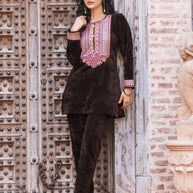 Chenal Self Velvet Co-ord Set with Hand Embroidery