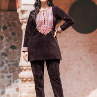 Chenal Self Velvet Co-ord Set with Hand Embroidery