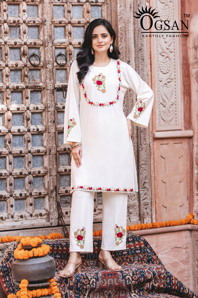 Premium Hand-Embroidered Cord Set with Matching Earrings