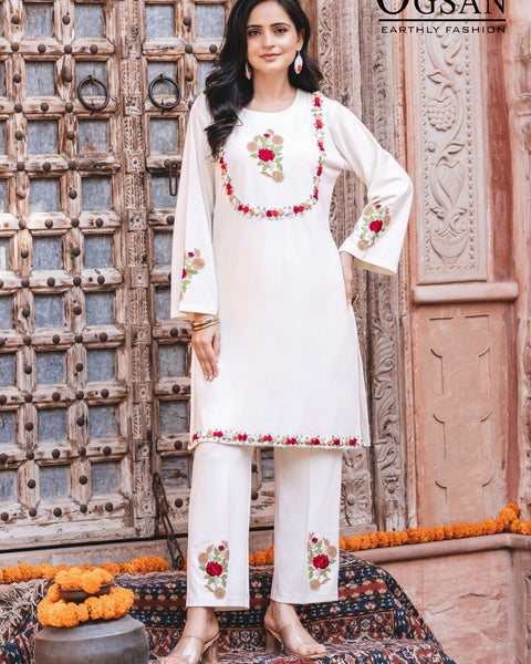 Premium Hand-Embroidered Cord Set with Matching Earrings