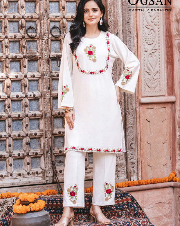 Premium Hand-Embroidered Cord Set with Matching Earrings