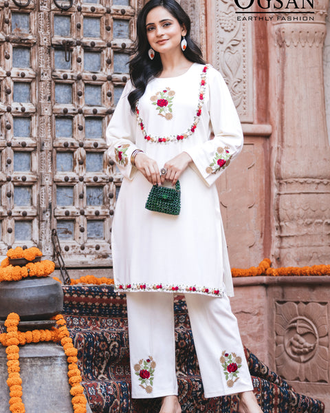 Premium Hand-Embroidered Cord Set with Matching Earrings