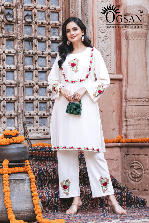 Premium Hand-Embroidered Cord Set with Matching Earrings