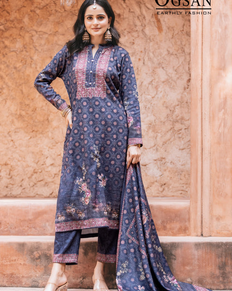 Angora Shawl Suit With Wool Fabric