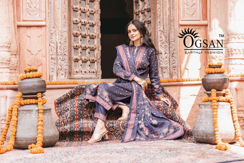 Angora Shawl Suit With Wool Fabric