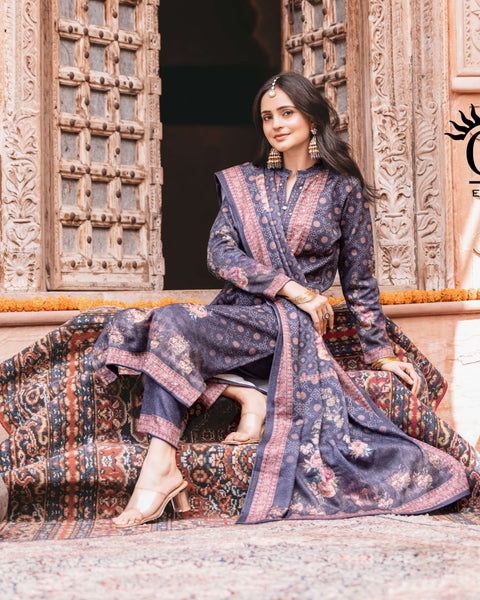 Angora Shawl Suit With Wool Fabric