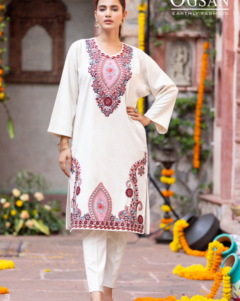 Zari Embroidered Woollen Phiran | 2 Piece Suit with Hand Work