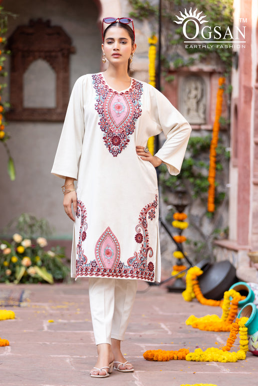 Zari Embroidered Woollen Phiran | 2 Piece Suit with Hand Work