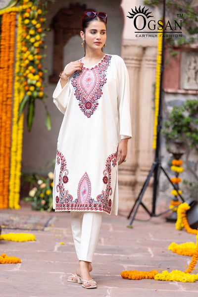 Zari Embroidered Woollen Phiran | 2 Piece Suit with Hand Work