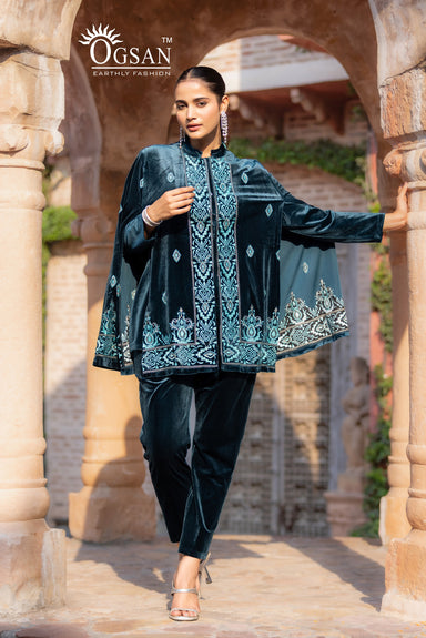 Velvet 3-Piece Suit with Inner & Hand Embroidery