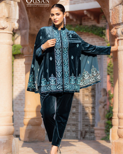 Velvet 3-Piece Suit with Inner & Hand Embroidery