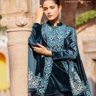 Velvet 3-Piece Suit with Inner & Hand Embroidery