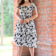 Floral Printed Midi Dress | Elegant Puff Sleeve Summer Dress for Women