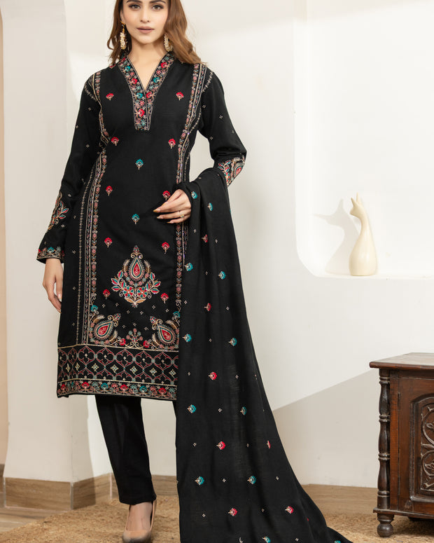 OGSAN Black Kashmiri Embroidered Winter Suit Set