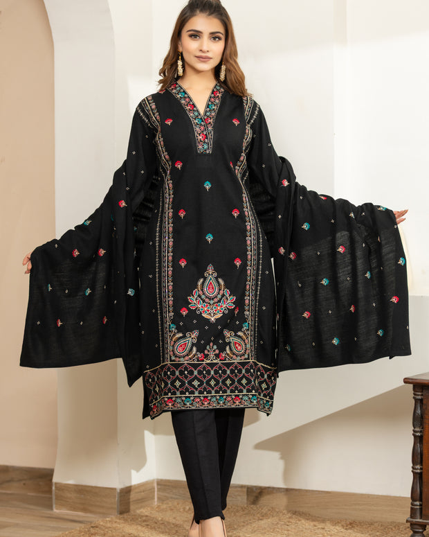 OGSAN Black Kashmiri Embroidered Winter Suit Set