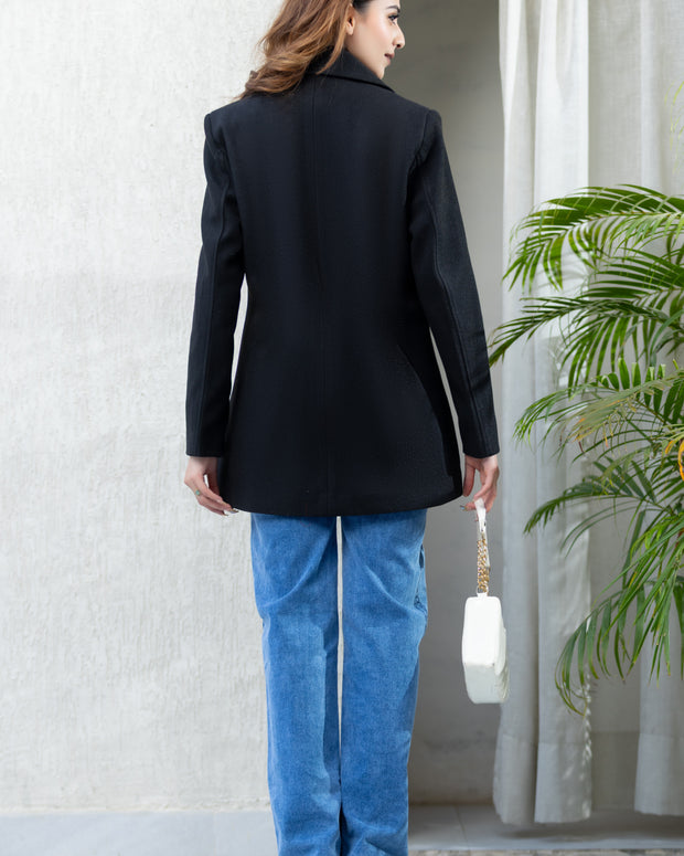 Classic Black Double-Breasted Winter Coat