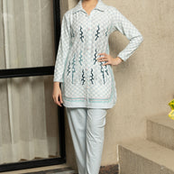 Mint Checkered Knitted Winter Kurti and Trouser Set