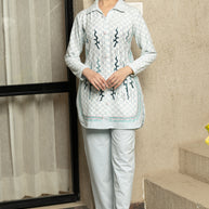 Mint Checkered Knitted Winter Kurti and Trouser Set