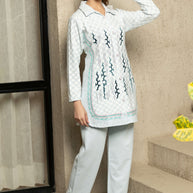 Mint Checkered Knitted Winter Kurti and Trouser Set