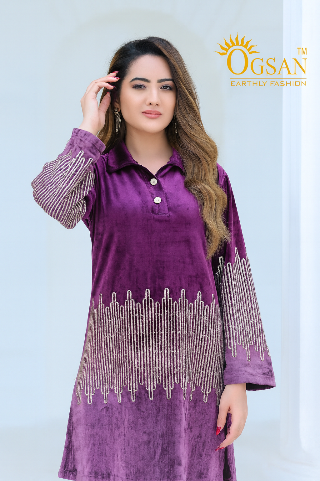 Premium Velvet Embellished 2-Piece Co-Ord Set – Purple