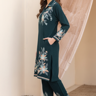 Emerald Velvet Embroidered Coord Set | Luxury Lounge Set