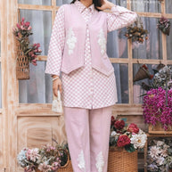 Blush Pink Checkered Winter Co-ord Set with Embroidered Detailing+Matched earings