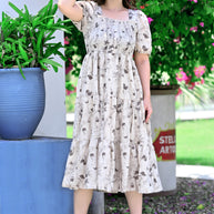 Ogsan Fashion Floral Smocked Tiered Midi Dress – Premium Summer Wear