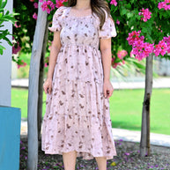 Ogsan Fashion Floral Smocked Tiered Midi Dress – Premium Summer Wear
