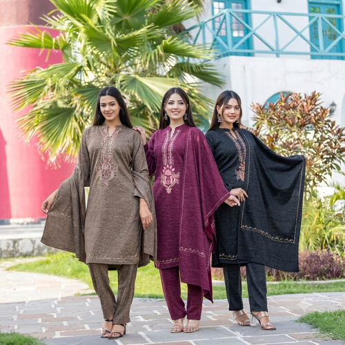 Aarvisha Angoora Wool– Elegant Embroidered Winter Suit Set - Ogsan Fashion