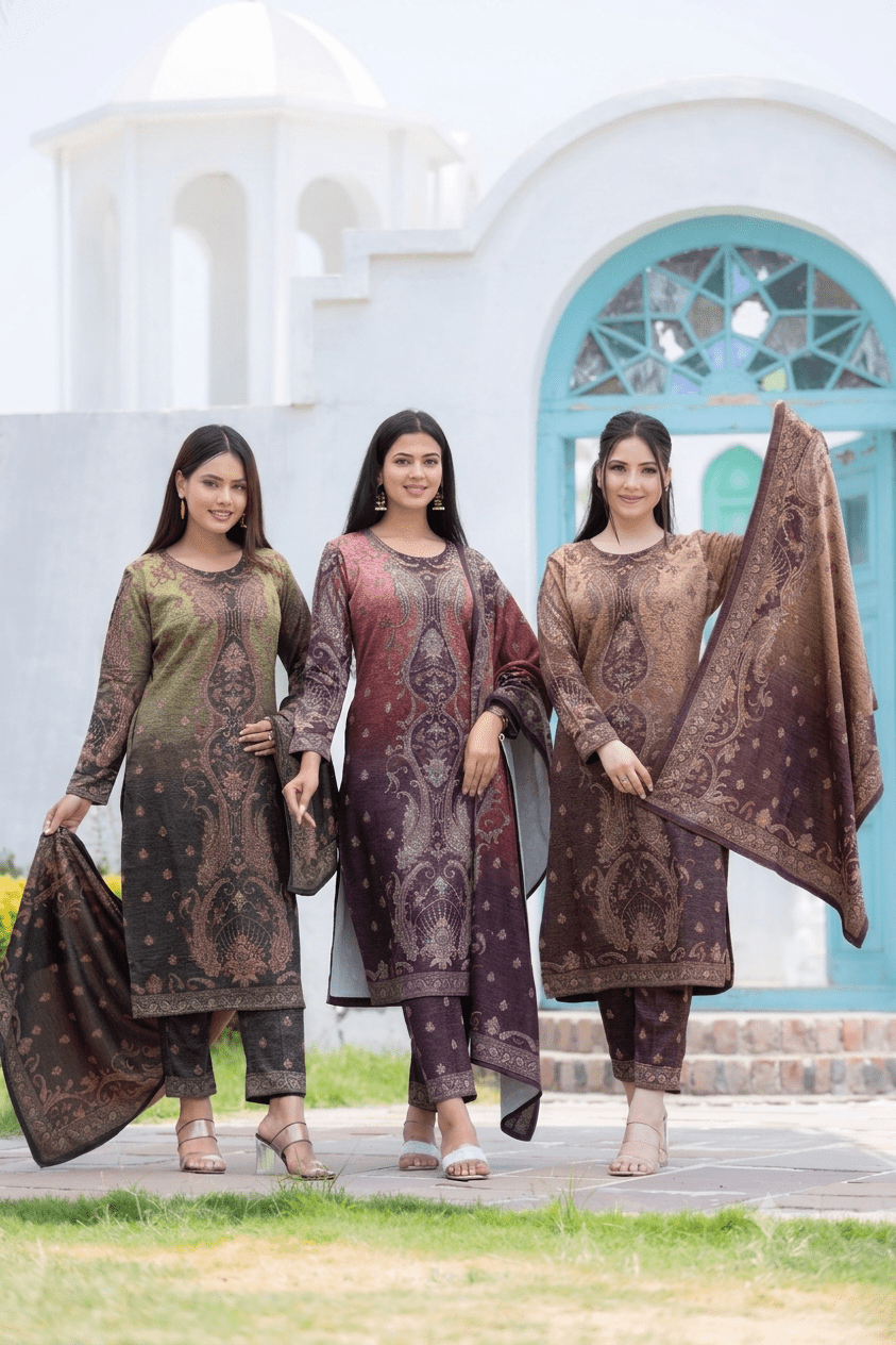 Afsaneh Pashmina – Heritage Print Winter Suit Set - Ogsan Fashion
