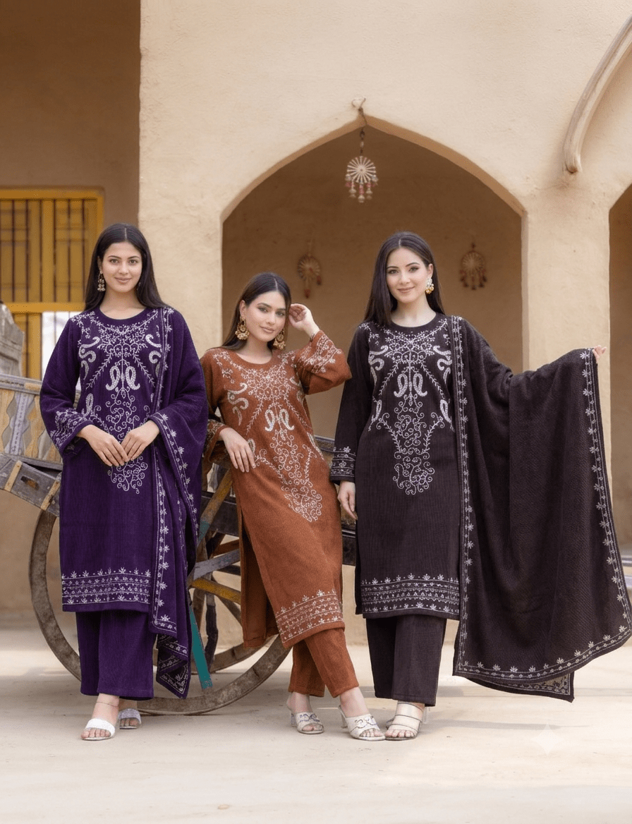 Aurelia Double-Side Velvet Embroidered Suit Set - Ogsan Fashion