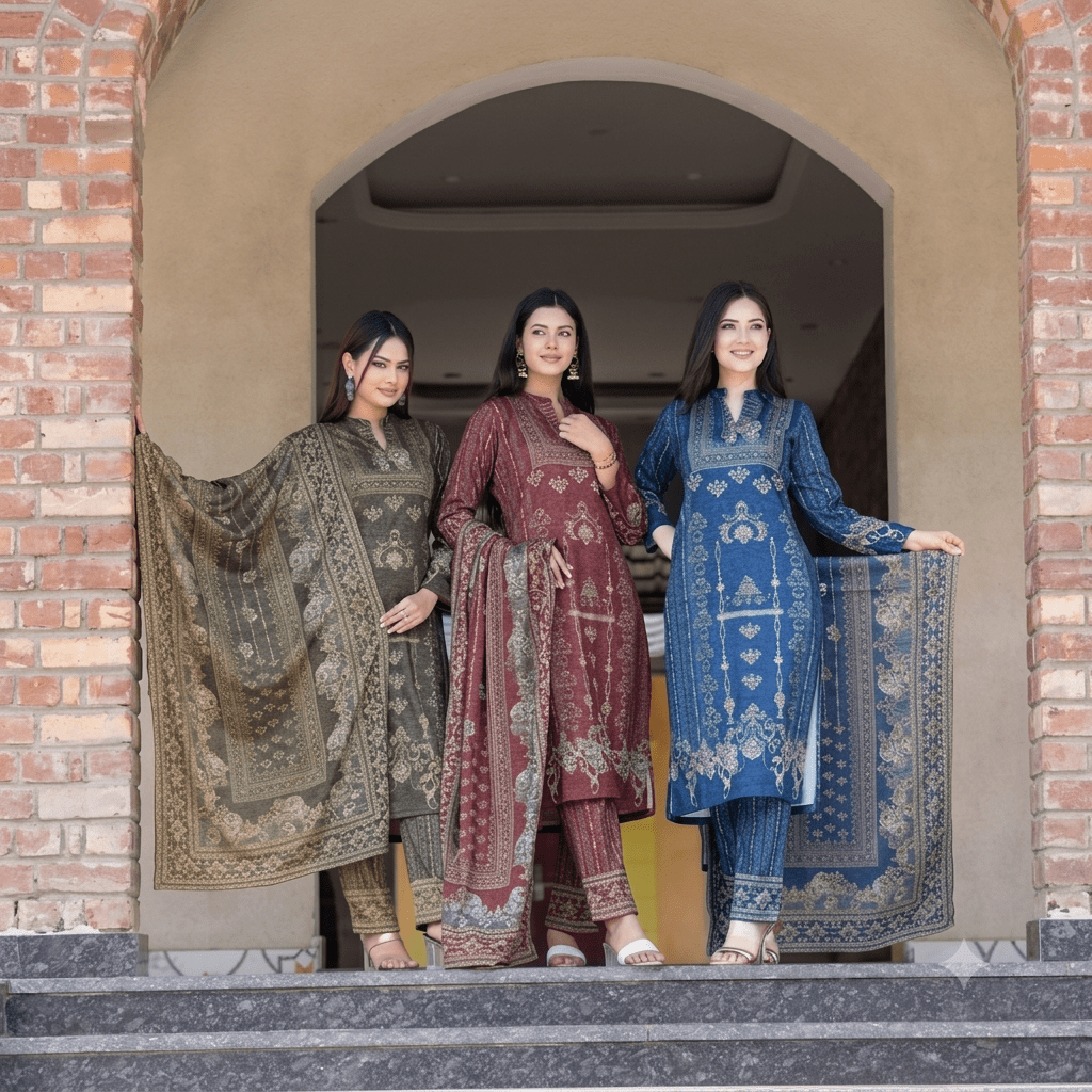 Avelora Pashmina – Heritage Floral Printed Winter Suit Set - Ogsan Fashion