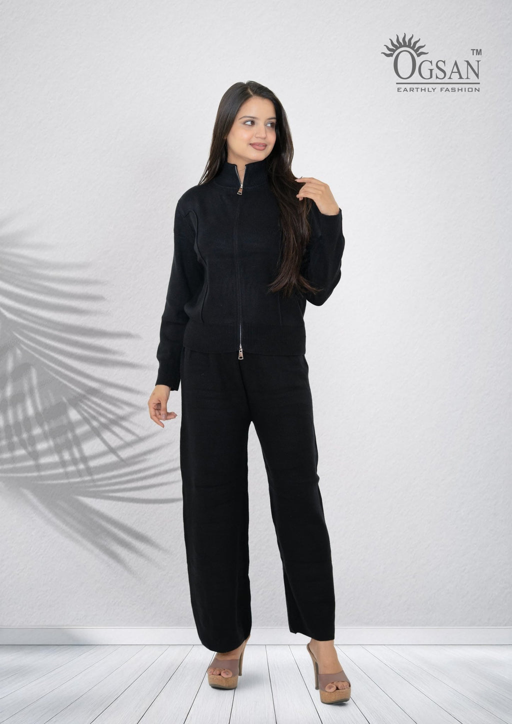 Black High-Neck Zipper Co-ord Set - Ogsan Fashion
