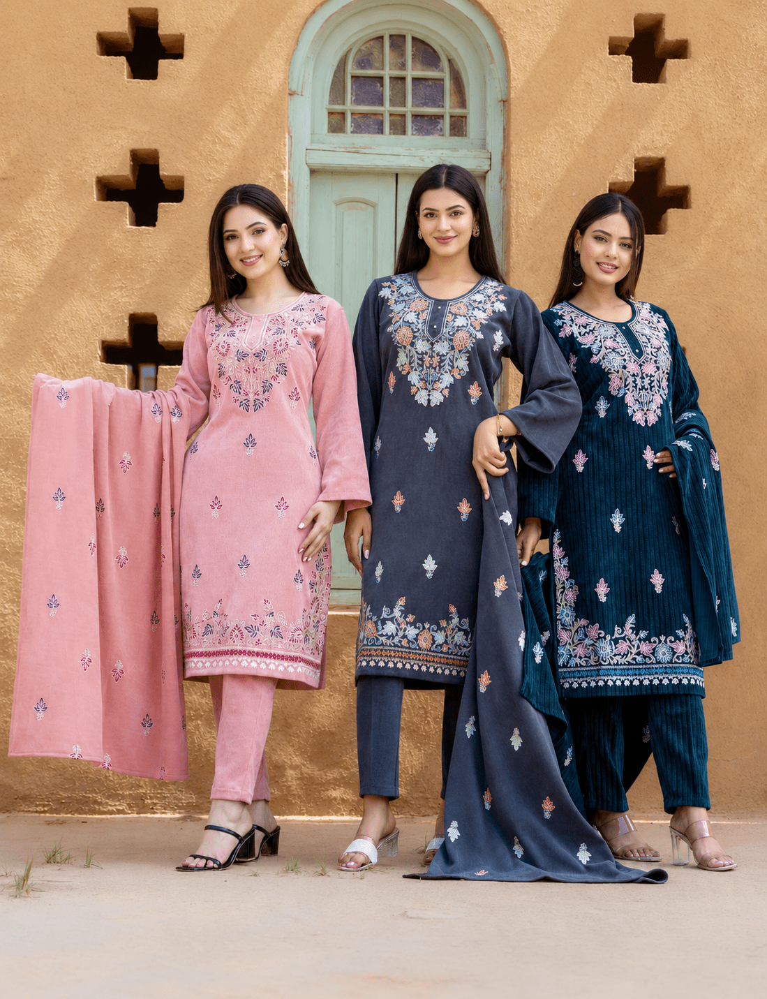 Kotrai Channile Velvet Embroidered Suit Set – Floral Handwork - Ogsan Fashion