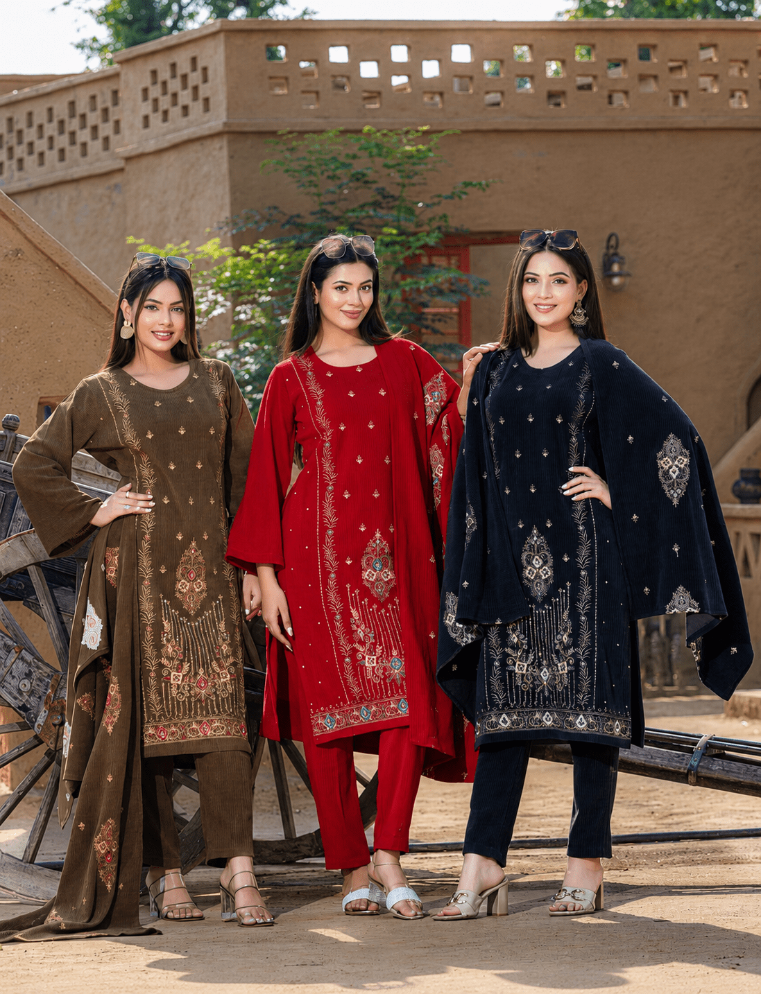 Kotrai Channile Velvet Handwork Suit Set – Winter Collection - Ogsan Fashion