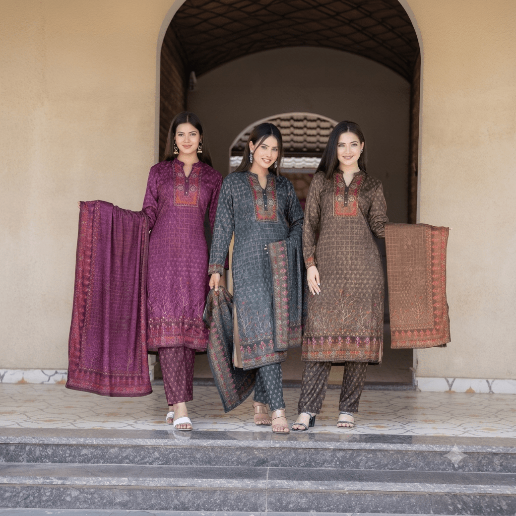 Naylira Pashmina – Heritage Print Winter Suit Set - Ogsan Fashion