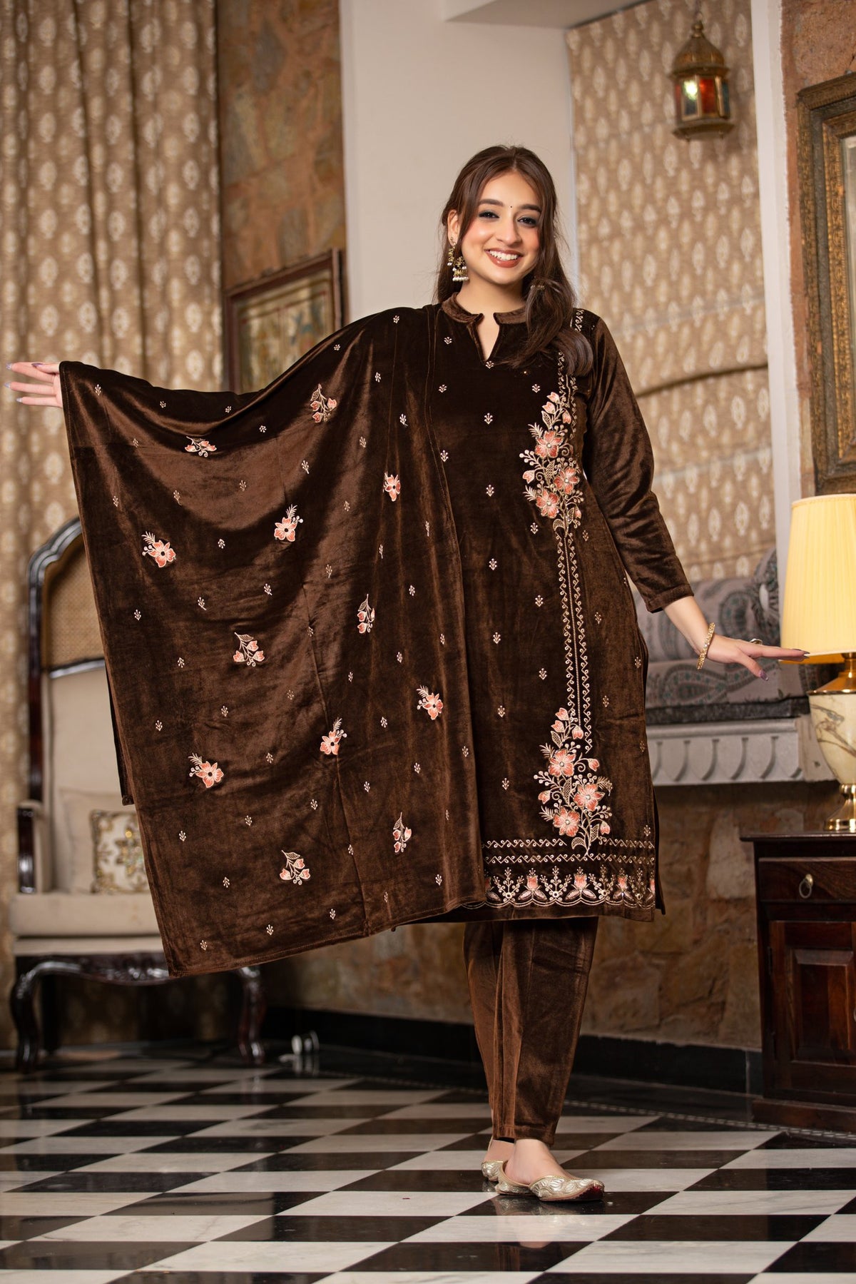 Brown velvet shawl suit – Ogsan Design 105