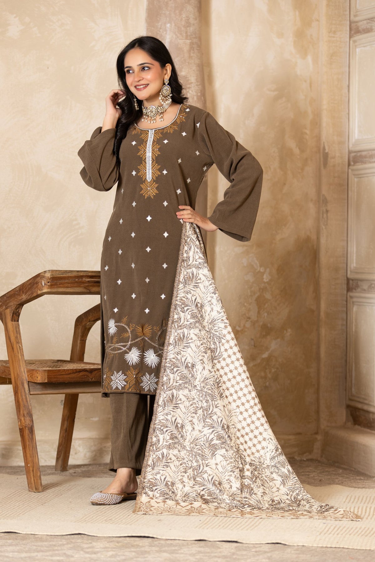 Olive Brown velvet shawl suit – Ogsan Design 121