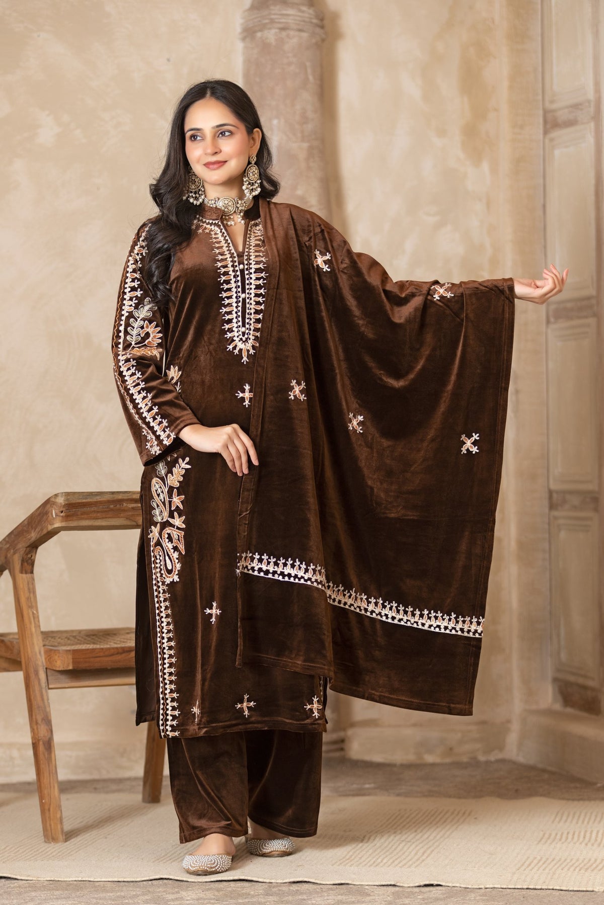 Brown velvet shawl suit – Ogsan Design 123