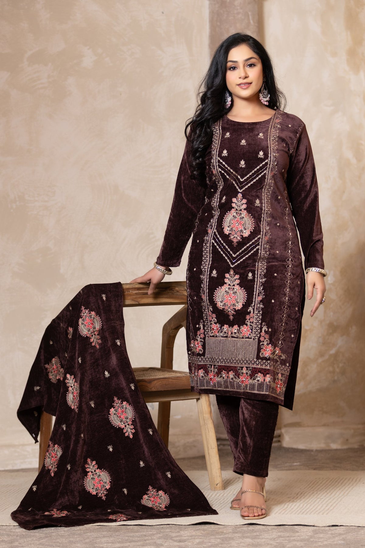 Dark Wine velvet shawl suit – Ogsan Design 125