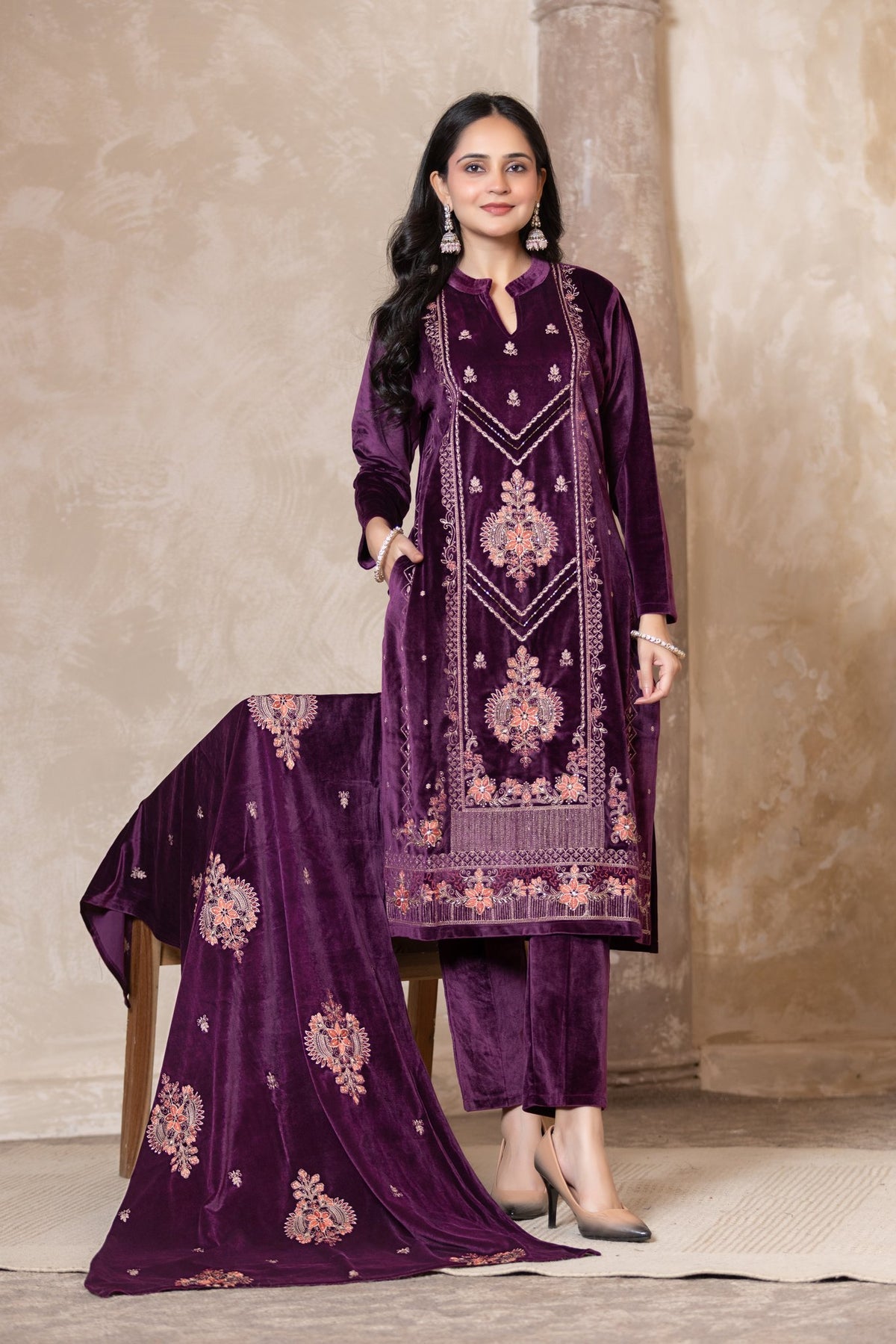 Purple velvet shawl suit – Ogsan Design 126