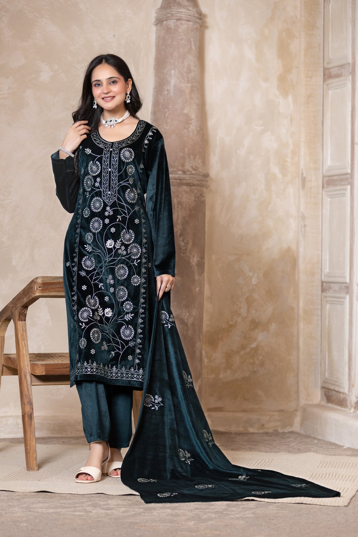 Bottle Green velvet shawl suit – Ogsan Design 128