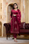 Maroon Red velvet shawl suit – Ogsan Design 132
