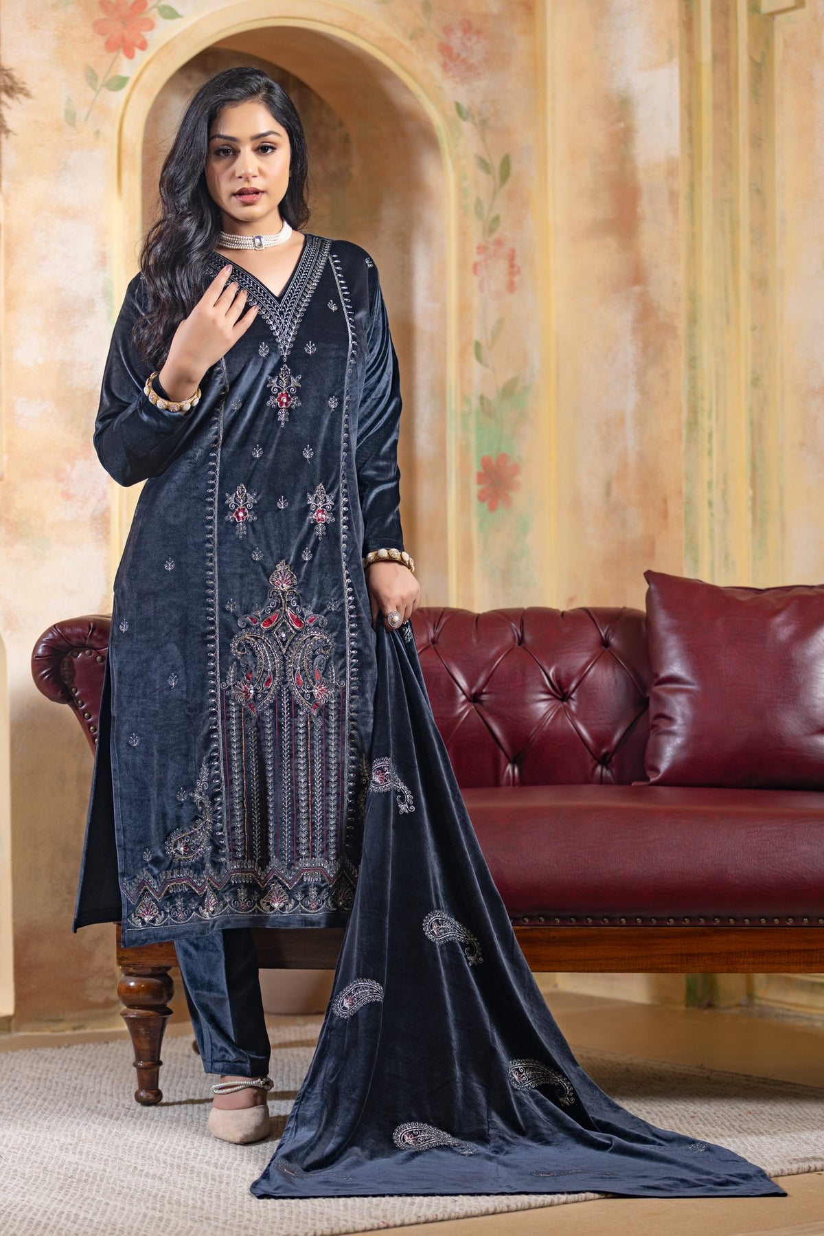 Charcoal velvet shawl suit – Ogsan Design 138