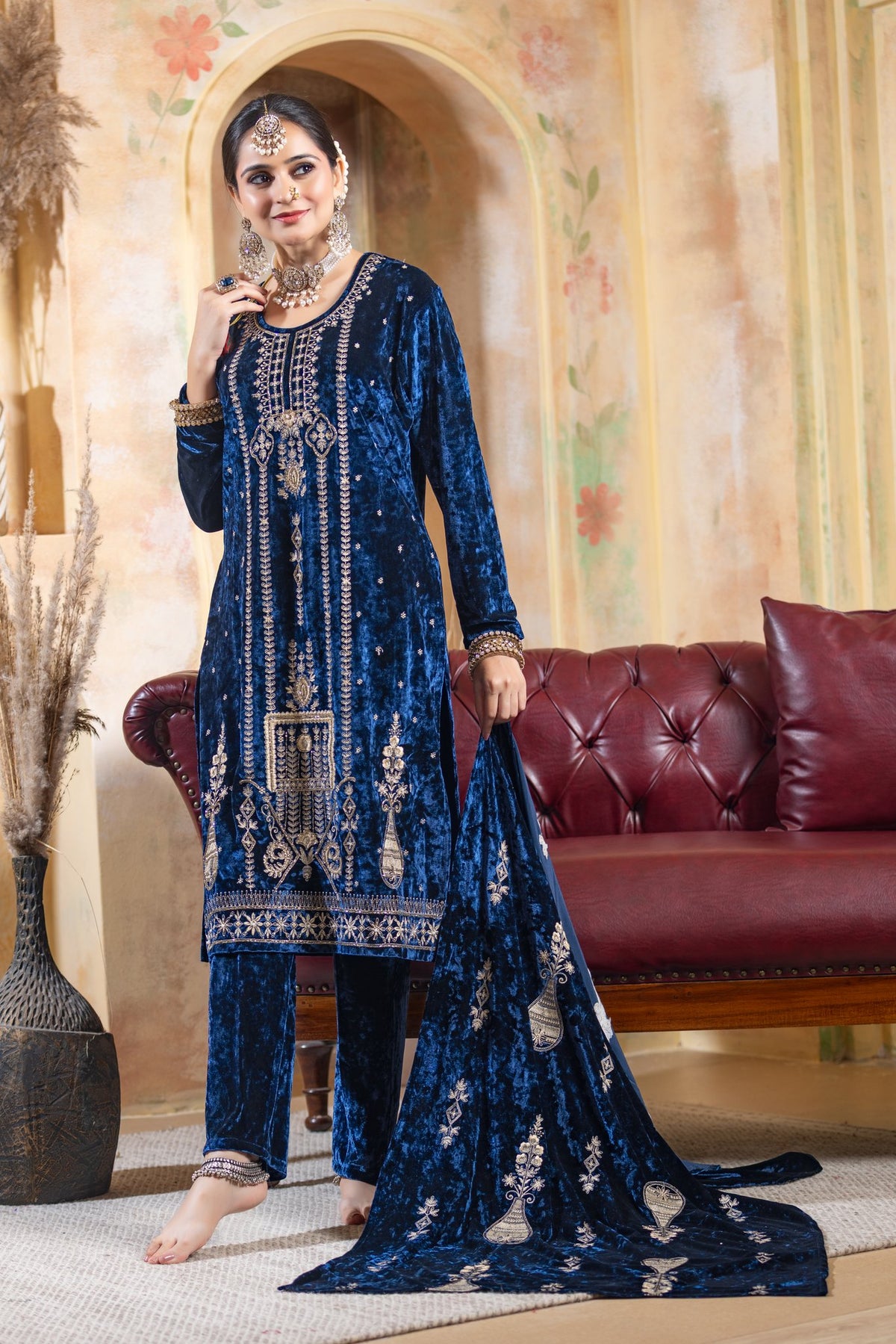 Navy Blue velvet shawl suit – Ogsan Design 139