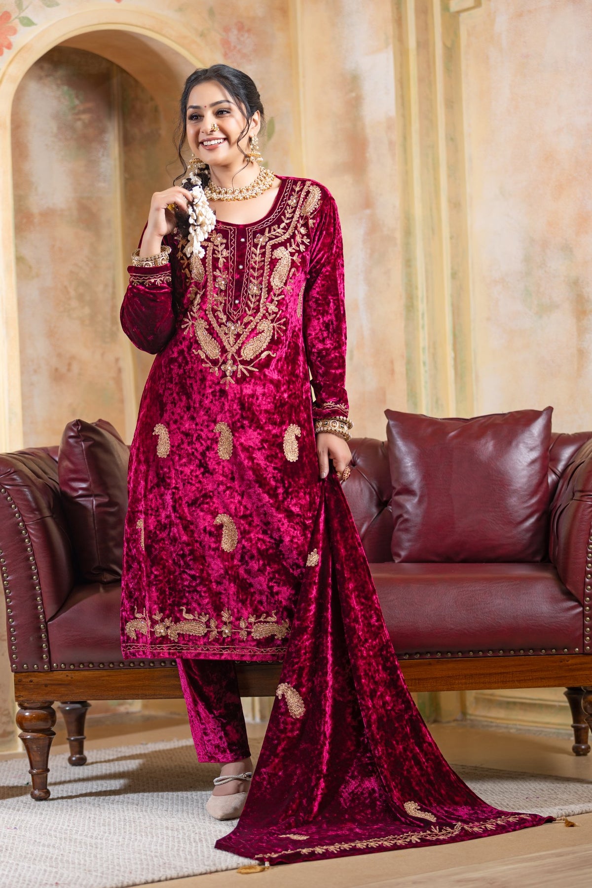 Magenta velvet shawl suit – Ogsan Design 142