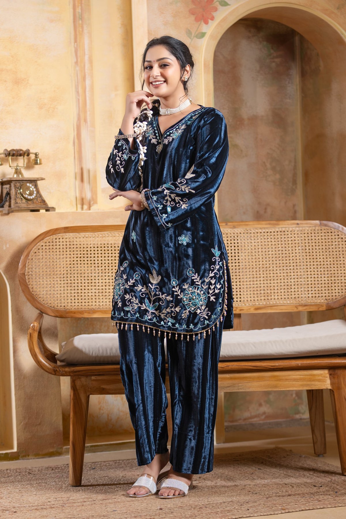 Navy Blue velvet co-ord set – Ogsan Design 144