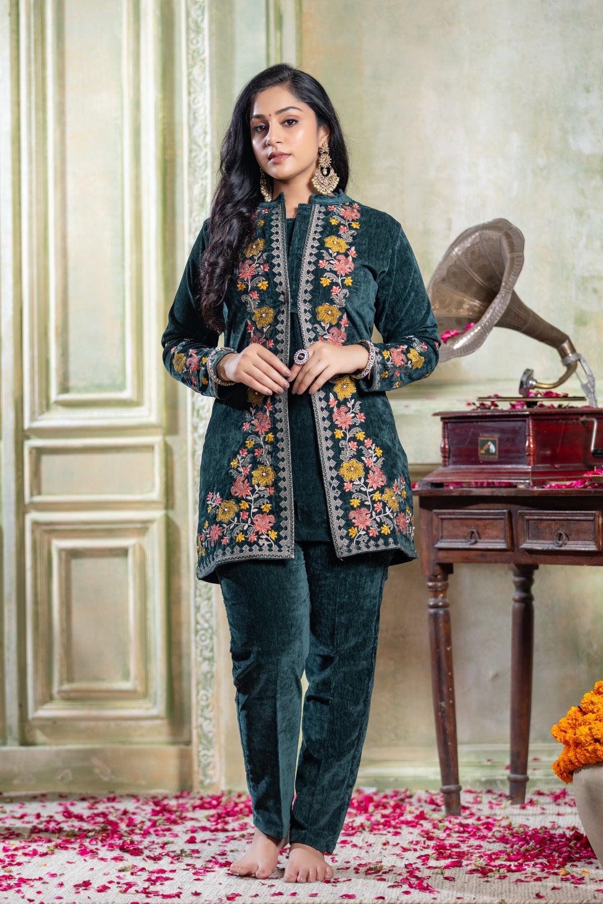 Bottle Green velvet co-ord set – Ogsan Design 152