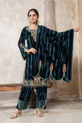 Teal velvet shawl suit – Ogsan Design 165