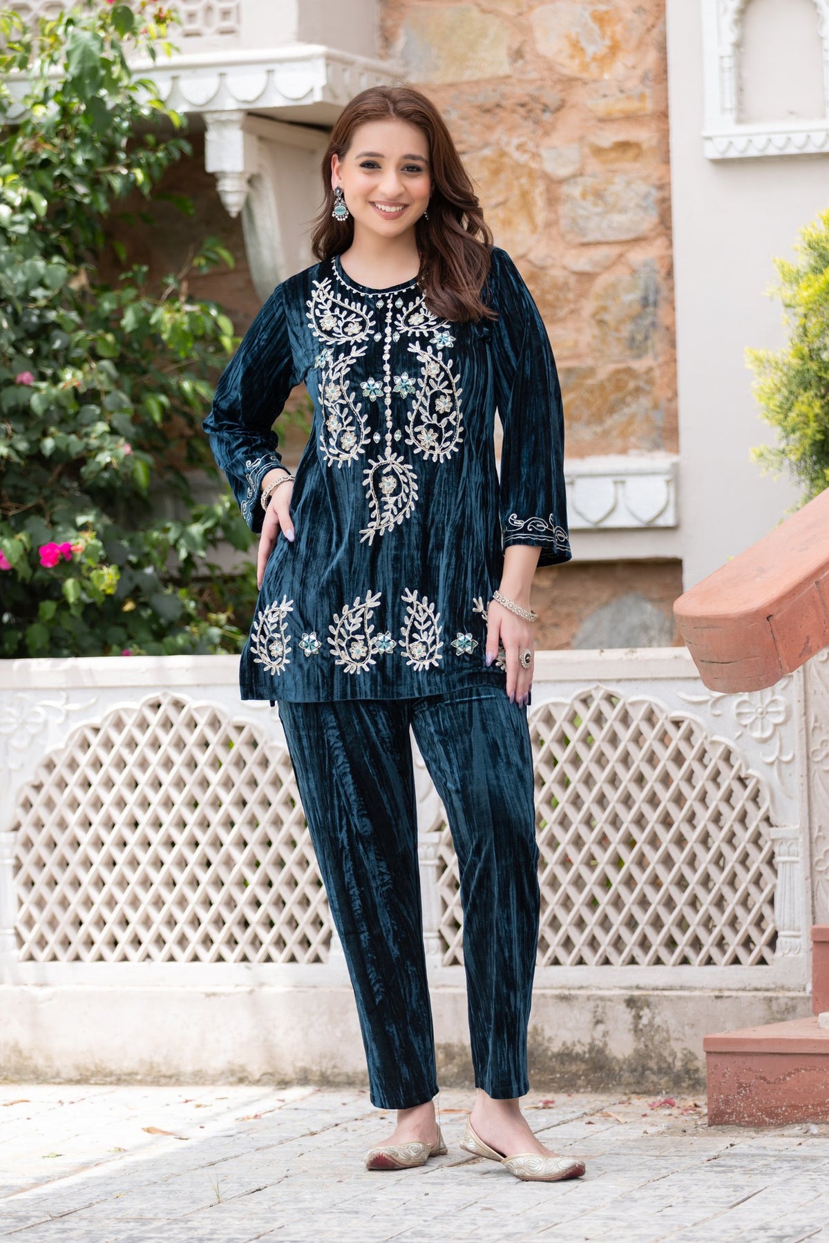 Teal Blue velvet co-ord set – Ogsan Design 32